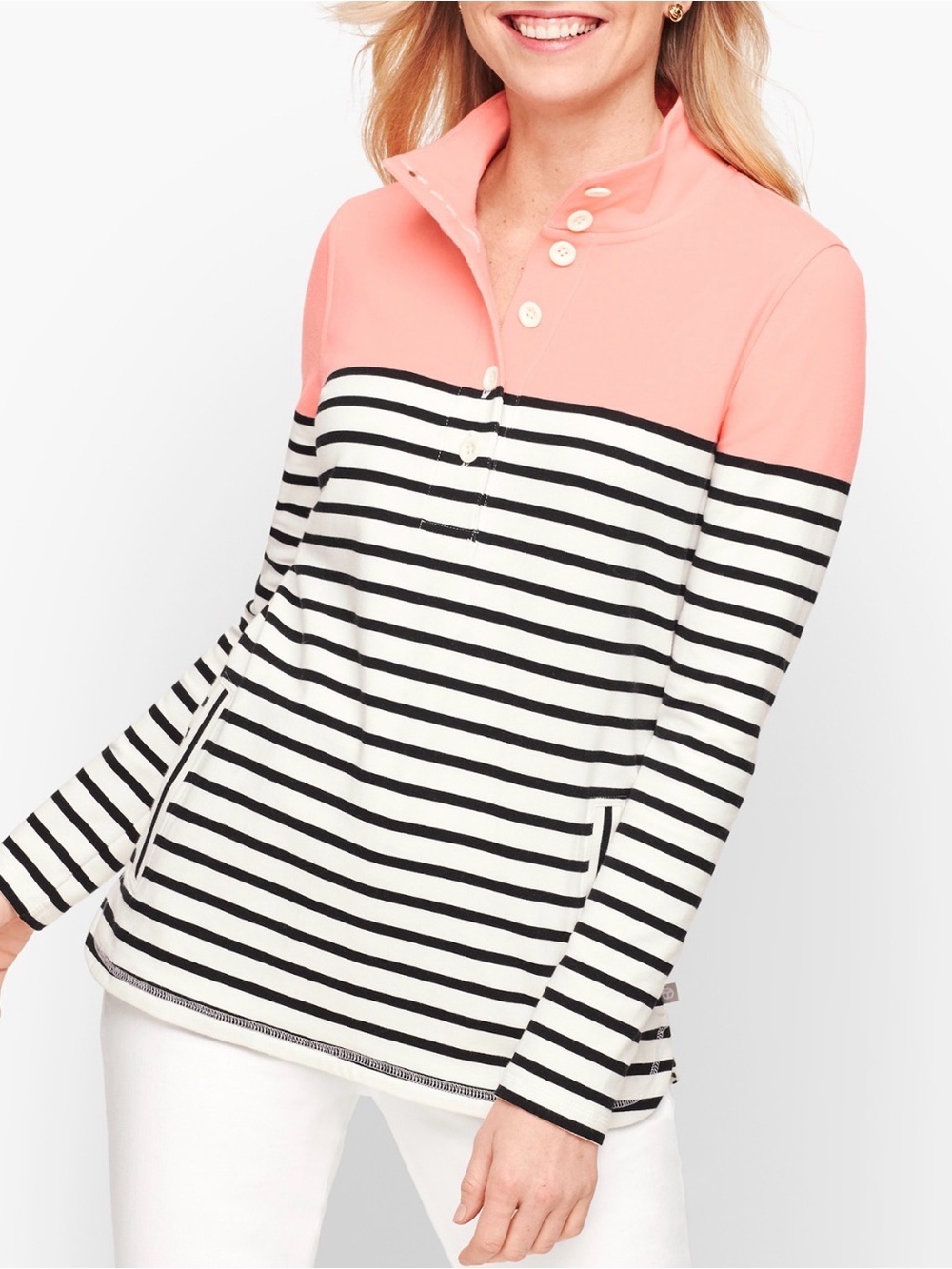 Talbots color Block Half Button Pullover (1356)